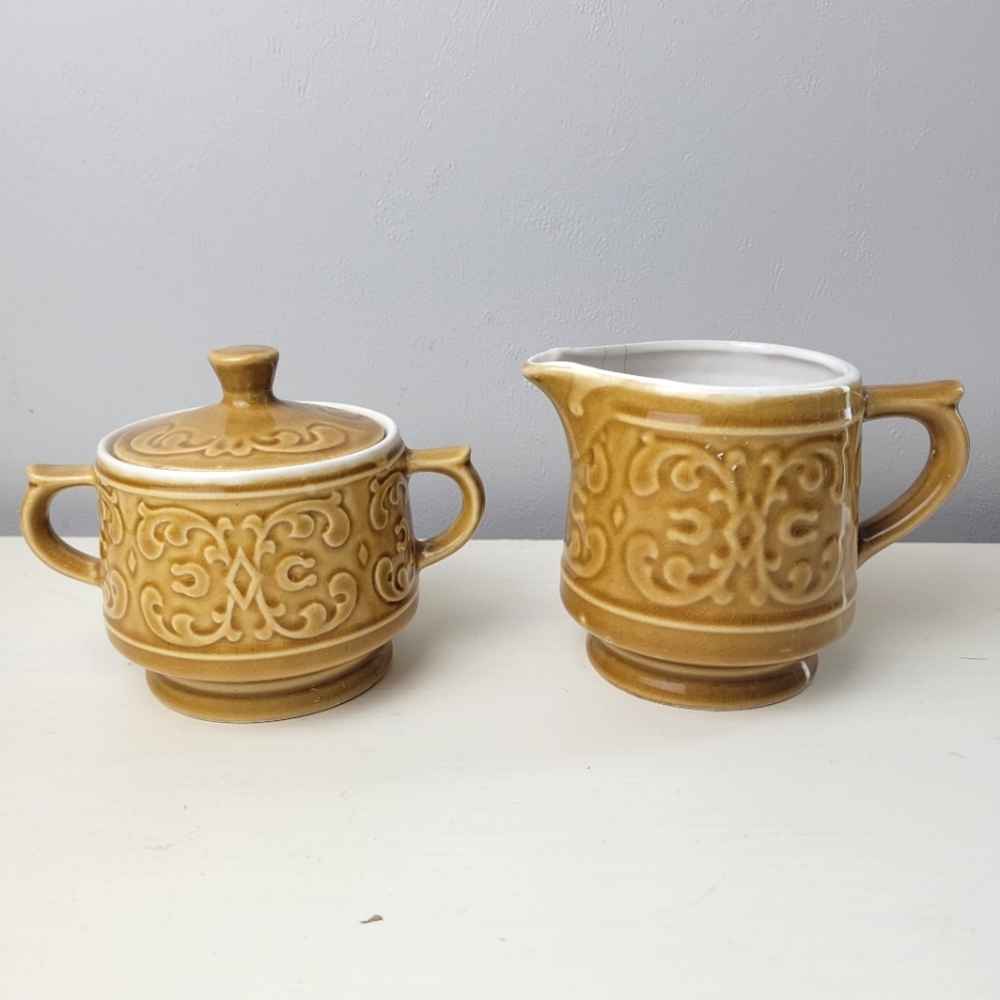 Vintage Japanese Creamer and Sugar Bowl Pottery Ceramics